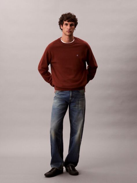 Red Relaxed Cotton Monogram Jumper  Men