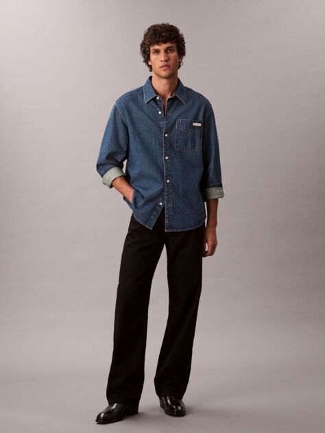 Denim Camasa Clasica Din Denim Cu Nasturi  Barbati