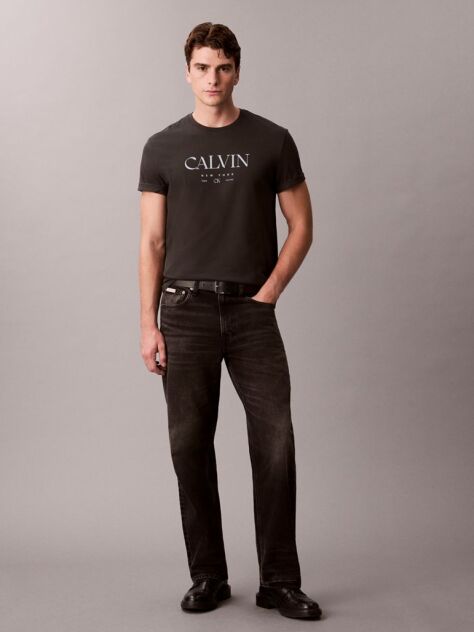 Negru Tricou Cu Decolteu Rotund Si Imprimeu Calvin  Barbati