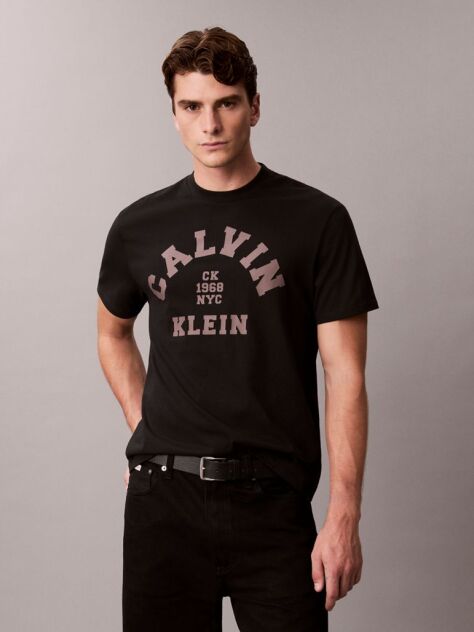 Negru Tricou Relaxat Cu Imprimeu Grafic Si Logo Varsity  Barbati