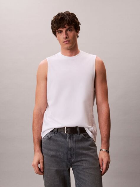 White Cotton Muscle Tank Top  Men