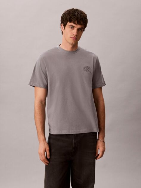 Gri Tricou Cu Logo Embosat Si Croiala Lejera  Barbati