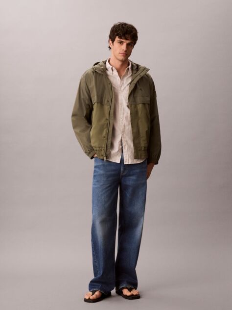 Verde Geaca Windbreaker Din Nylon Cu Gluga  Barbati