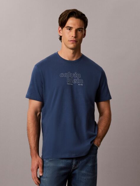 Albastru Tricou Cu Maneca Scurta Si Imprimeu Travel Calvin Klein  Barbati