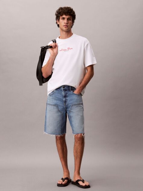 Alb Tricou Cu Guler Rotund Si Logo Grafic  Barbati