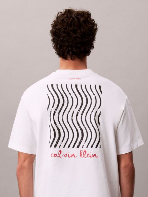 Alb Tricou Cu Guler Rotund Si Logo Grafic  Barbati
