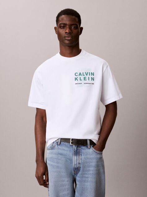 Alb Tricou Cu Guler Rotund Si Imprimeu Palmier Cu Logo  Barbati