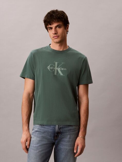 Verde Tricou Din Bumbac Prespalat Cu Monograma  Barbati