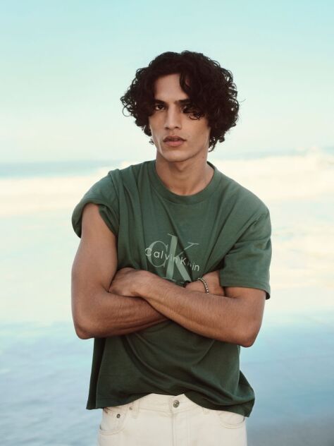 Verde Tricou Din Bumbac Prespalat Cu Monograma  Barbati
