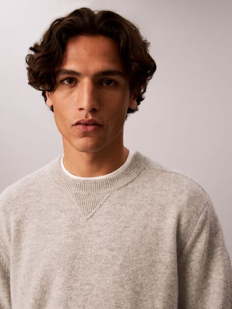 Grey Merino Wool Crew Neck Jumper  Men
