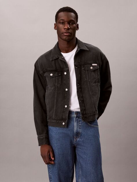 Negru Geaca Trucker Din Denim, In Stilul Anilor '90  Barbati