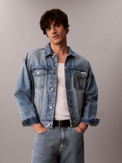 Denim Geaca Trucker Din Denim Cu Logo, In Stilul Anilor '90  Barbati
