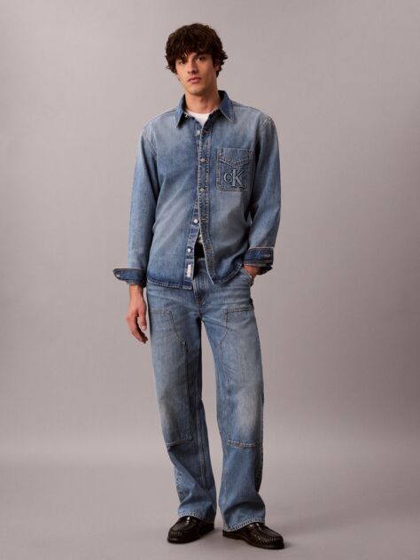 Denim Camasa-Jacheta Din Denim Cu Logo Embosat  Barbati