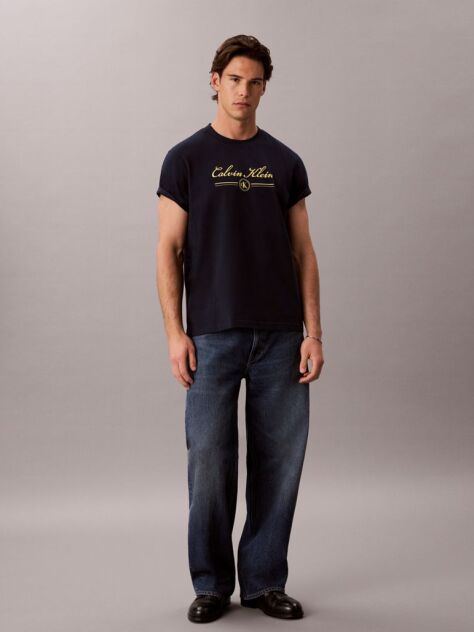 Albastru Tricou Cu Logo Script  Barbati