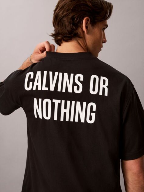 Negru Tricou Lejer Cu Grafica „Calvins Or Nothing”  Barbati