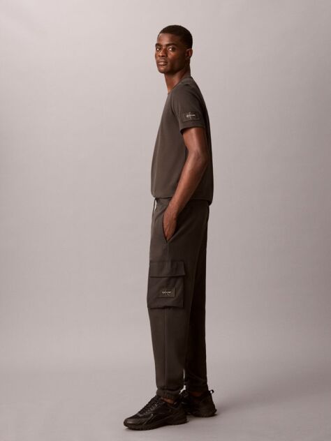 Negru Pantaloni Jogger Cargo Din Bumbac Flausat  Barbati