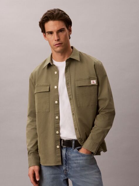 Verde Camasa Overshirt Utility Din Bumbac Confortabil  Barbati