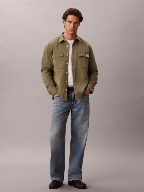 Verde Camasa Overshirt Utility Din Bumbac Confortabil  Barbati