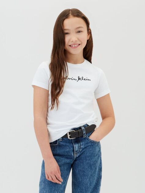 Alb Tricou Slim Cu Logo Pentru Copii   Fete