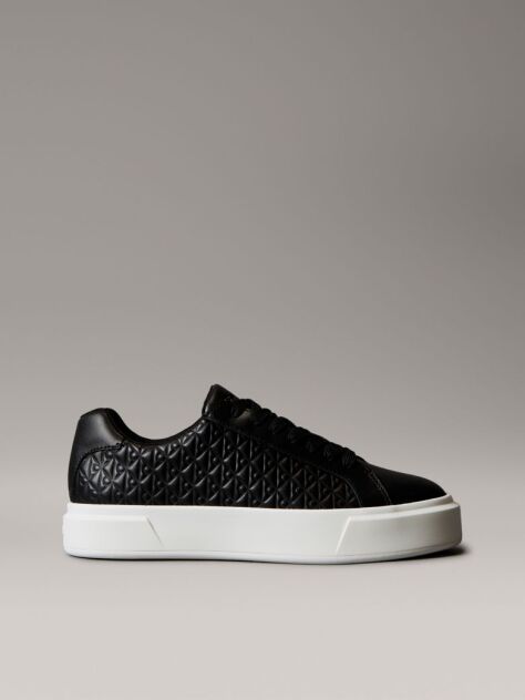 Black Leather Emblem Logo Trainers  Women
