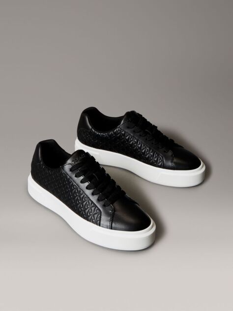 Black Leather Emblem Logo Trainers  Women