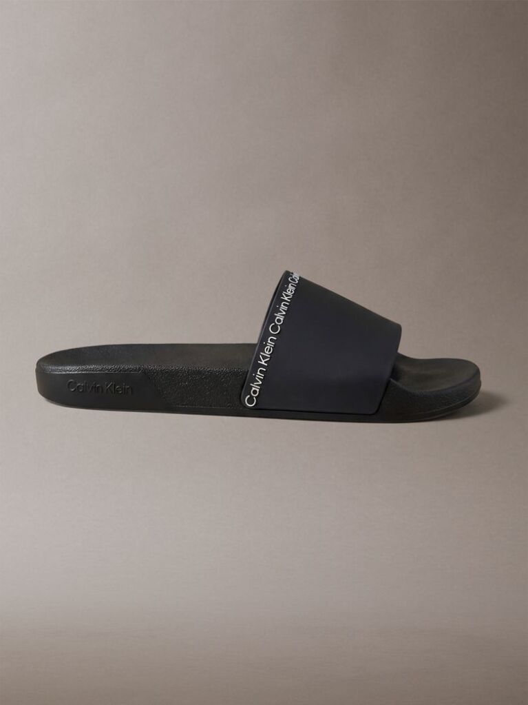 Negru Papuci Tip Sliders Cu Logo Si Design Conturat  Barbati