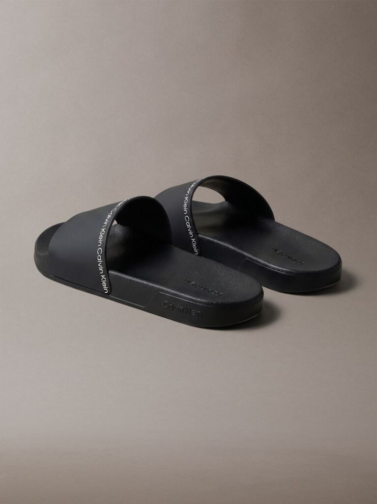 Negru Papuci Tip Sliders Cu Logo Si Design Conturat  Barbati