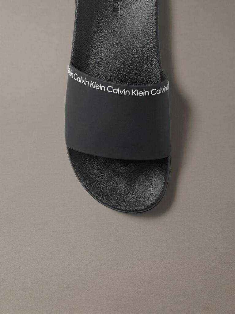 Negru Papuci Tip Sliders Cu Logo Si Design Conturat  Barbati