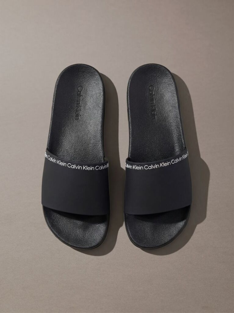 Negru Papuci Tip Sliders Cu Logo Si Design Conturat  Barbati