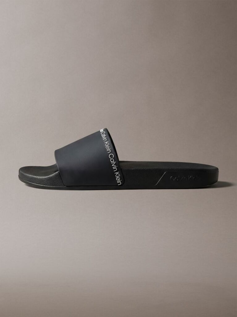 Negru Papuci Tip Sliders Cu Logo Si Design Conturat  Barbati