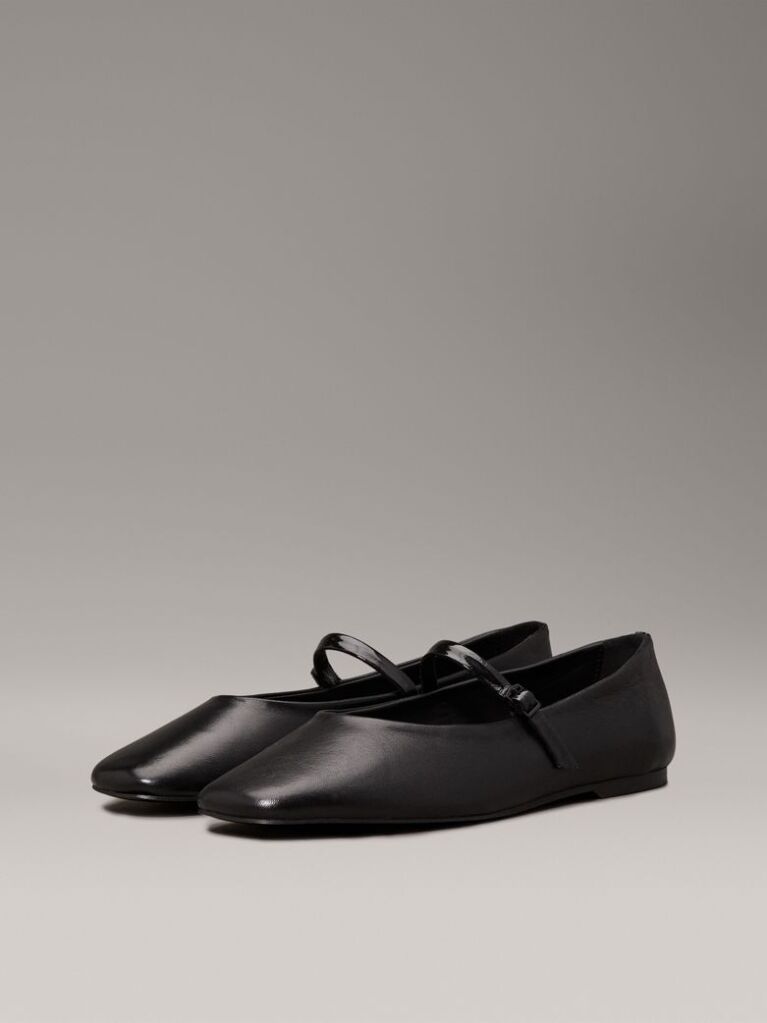Black Leather Mary Jane Ballerinas  Women