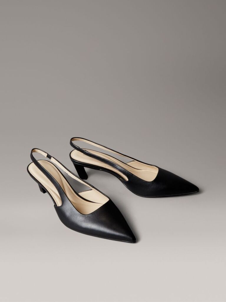 Negru Pantofi Cu Toc Tip Slingback Din Piele  Femei