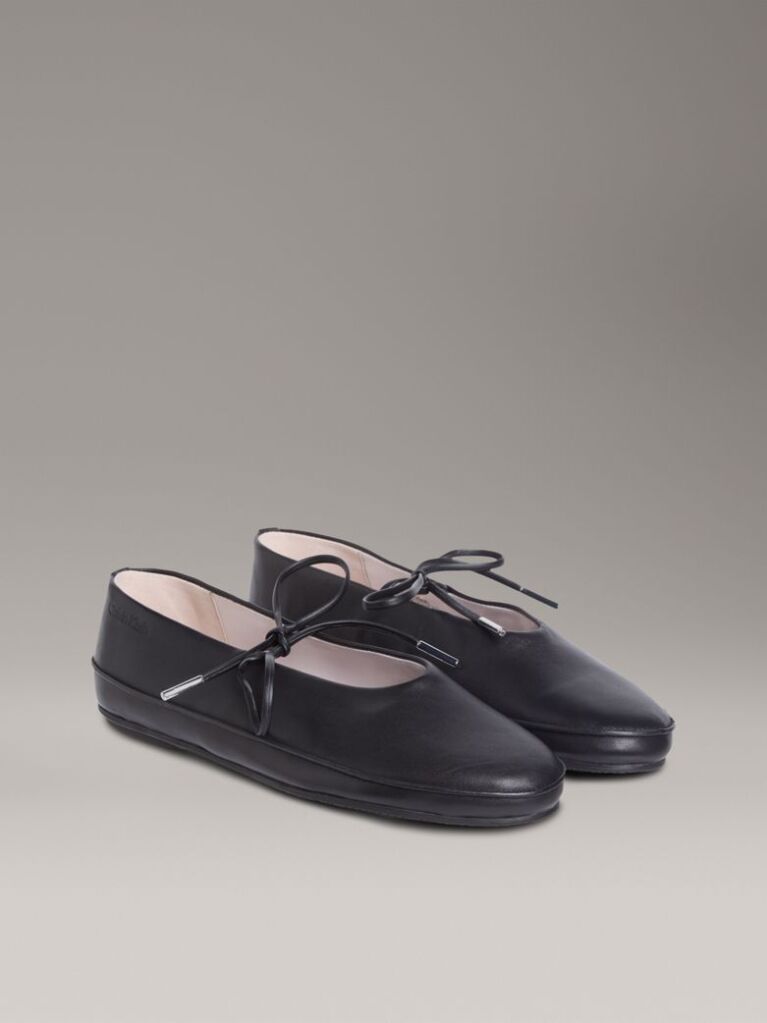 Black Leather Mary Jane Ballerinas  Women