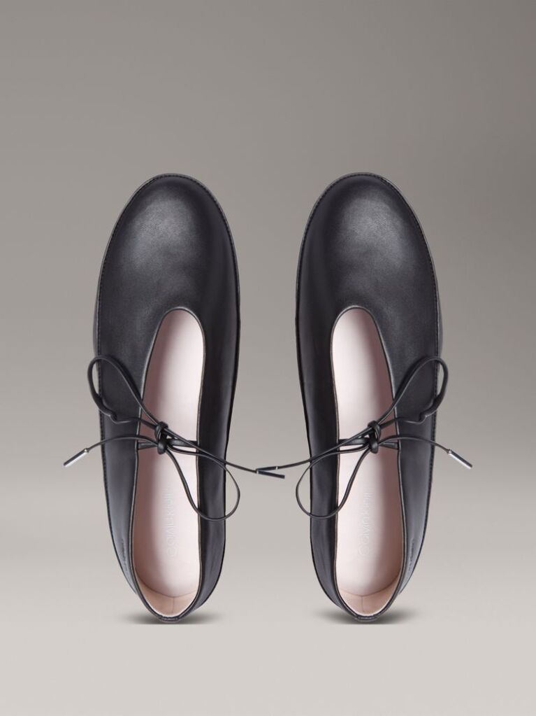 Black Leather Mary Jane Ballerinas  Women