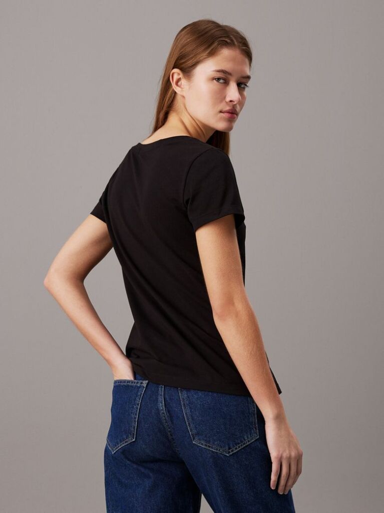 Negru Tricou Slim Cu Decolteu V Din Bumbac Organic  Femei
