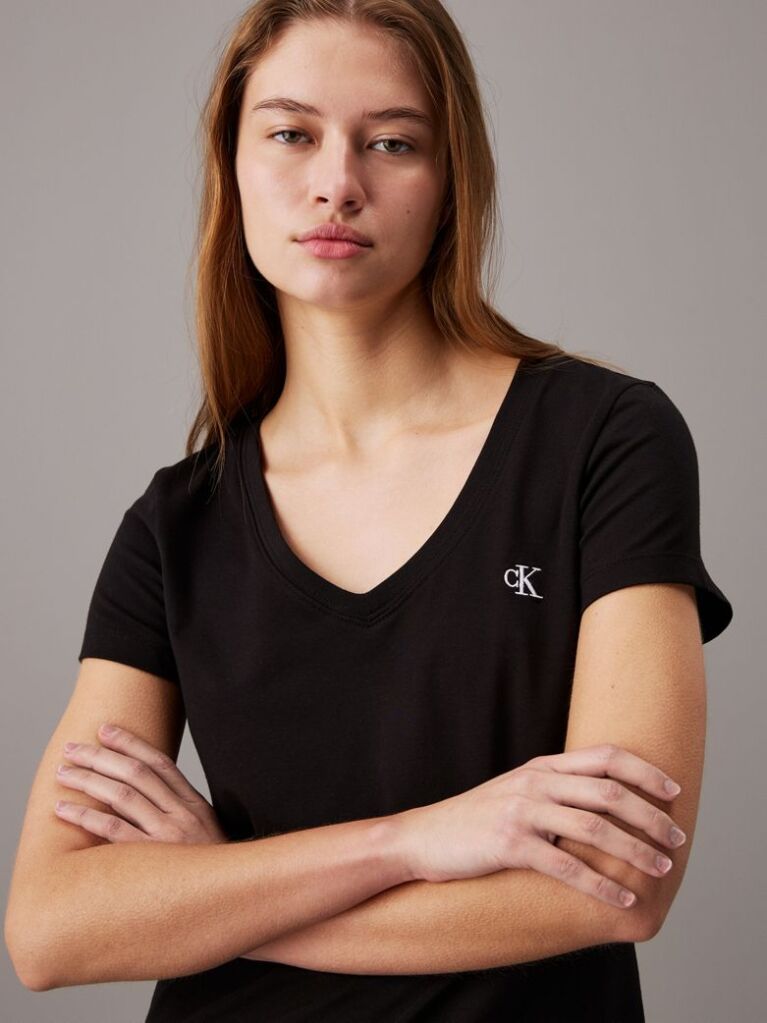 Negru Tricou Slim Cu Decolteu V Din Bumbac Organic  Femei