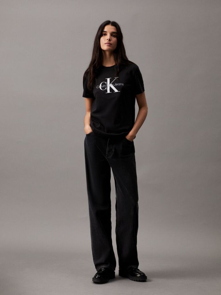 Negru Tricou Cu Logo Monograma  Femei