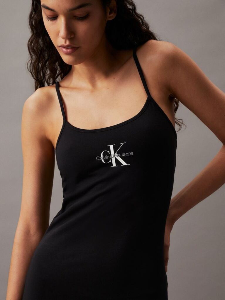 Negru Rochie Cami Slim Cu Monograma  Femei