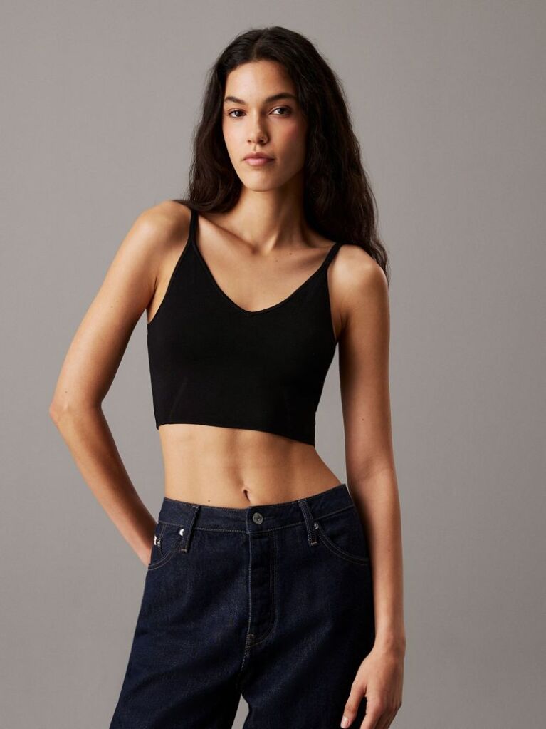 Negru Top Tip Bralette Din Tricot Elastic  Femei