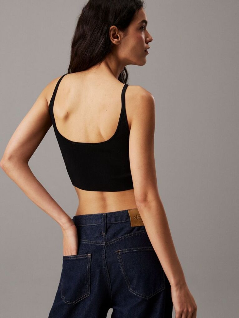 Negru Top Tip Bralette Din Tricot Elastic  Femei