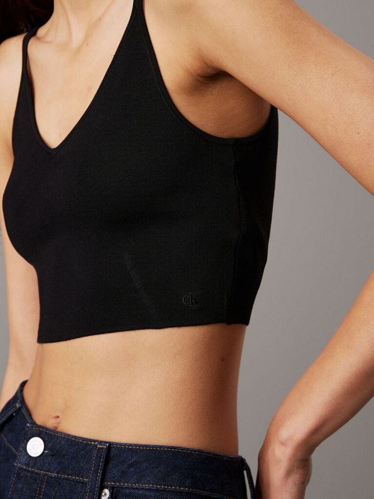 Negru Top Tip Bralette Din Tricot Elastic  Femei