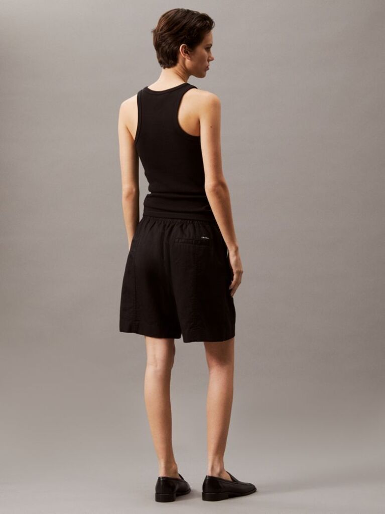 Black Cotton Linen Twill Shorts  Women