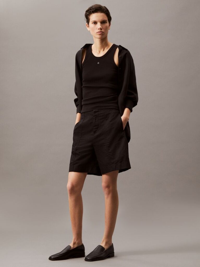 Black Cotton Linen Twill Shorts  Women