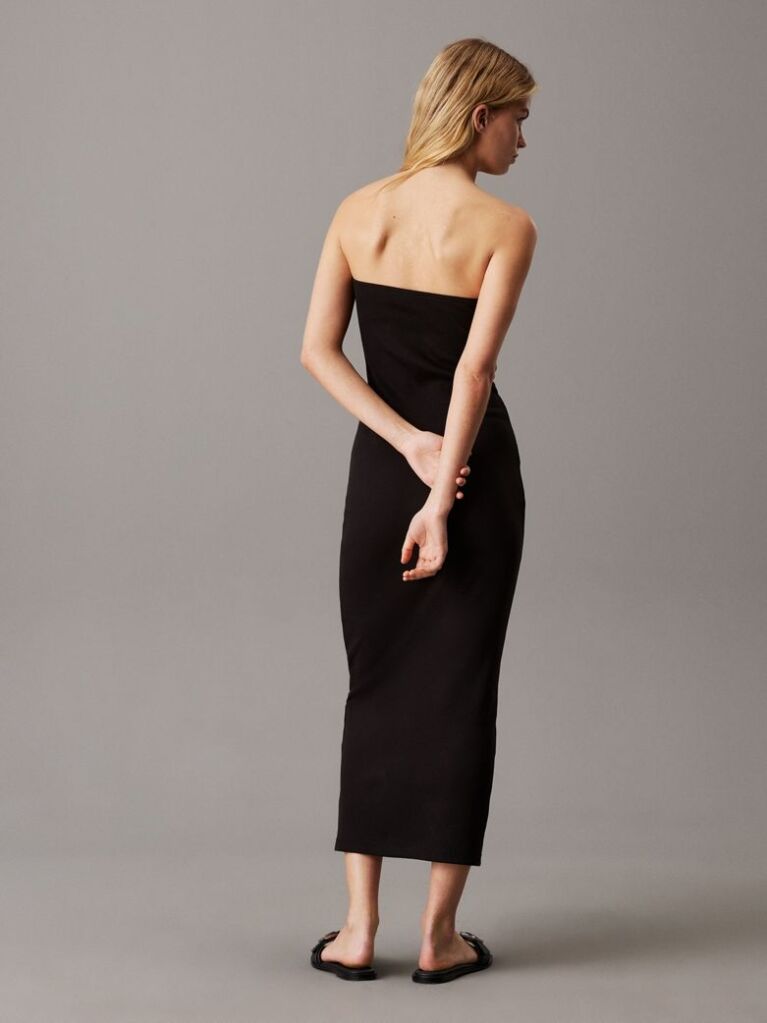 Black Ribbed Cotton Strapless Dress  Women