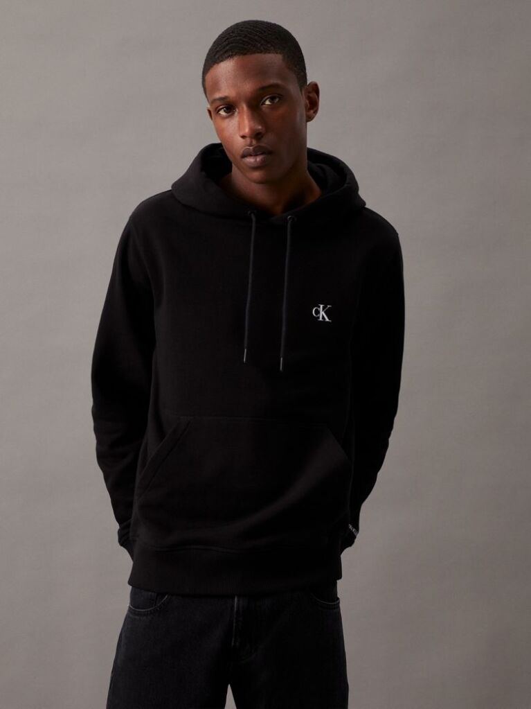 Black Cotton Blend Fleece Hoodie  Men