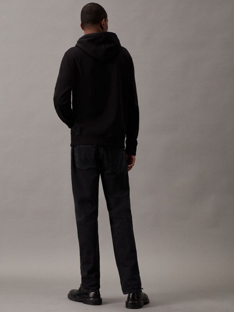Black Cotton Blend Fleece Hoodie  Men
