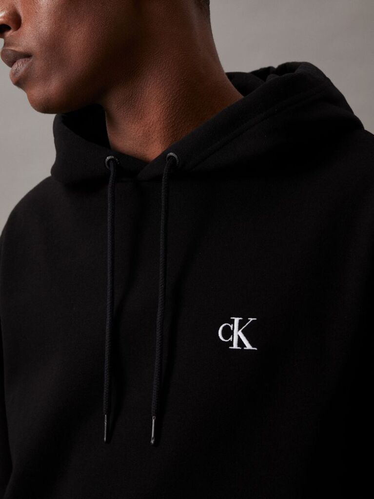 Black Cotton Blend Fleece Hoodie  Men