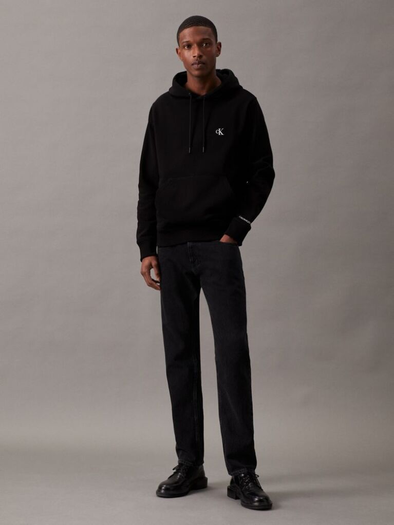 Black Cotton Blend Fleece Hoodie  Men