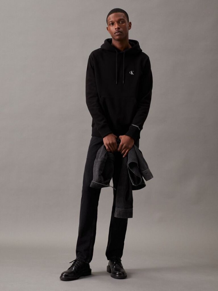 Black Cotton Blend Fleece Hoodie  Men