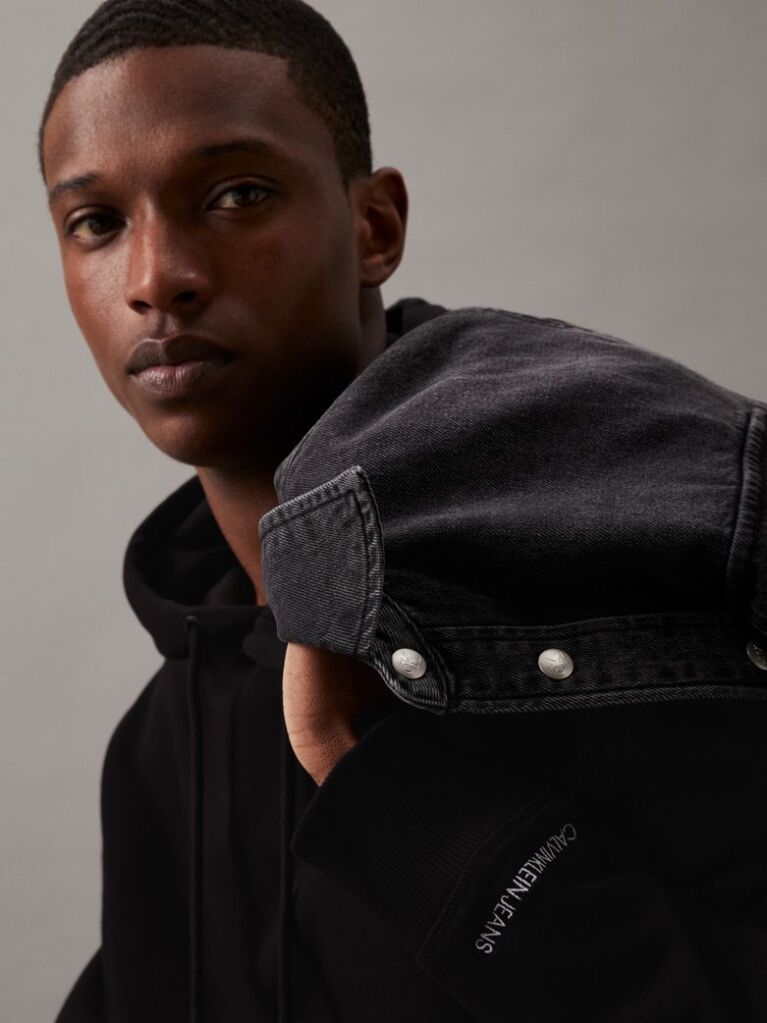 Black Cotton Blend Fleece Hoodie  Men